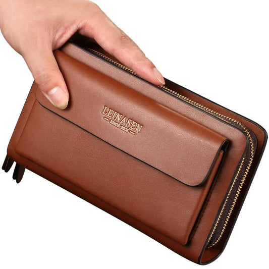LEINSEN mobile phone leather handbag bag business men bag zipper hand bag purse derivative one generation - Velouré