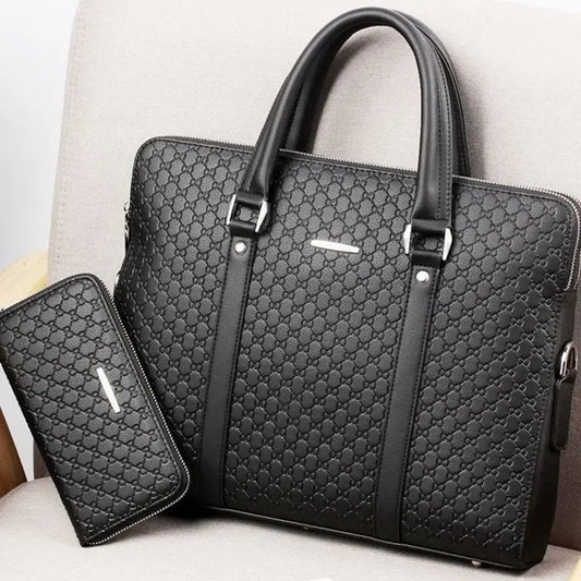 Men bag handbag leather business briefcase embossed letters - Velouré